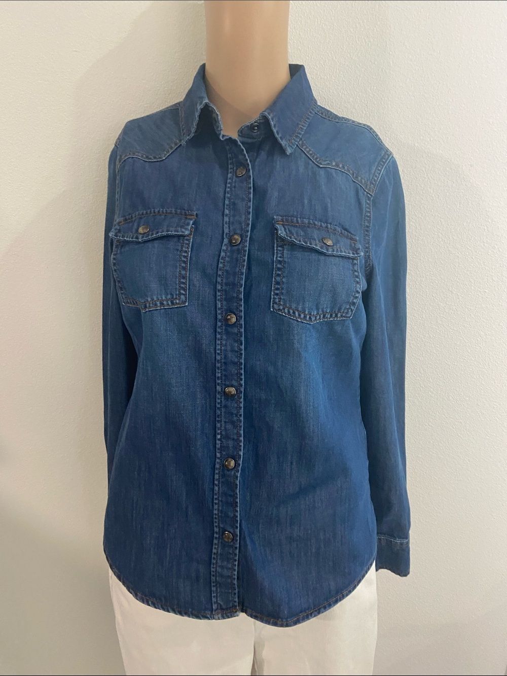 United Colors Of Benetton Women's Denim Button-Front Shirt - Blue Sz XS